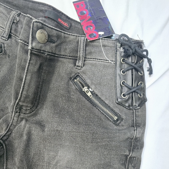 BONGO Juniors Side Lace Up Skinny Jeans, Black Wash- 1 Junior - Picture 3 of 10